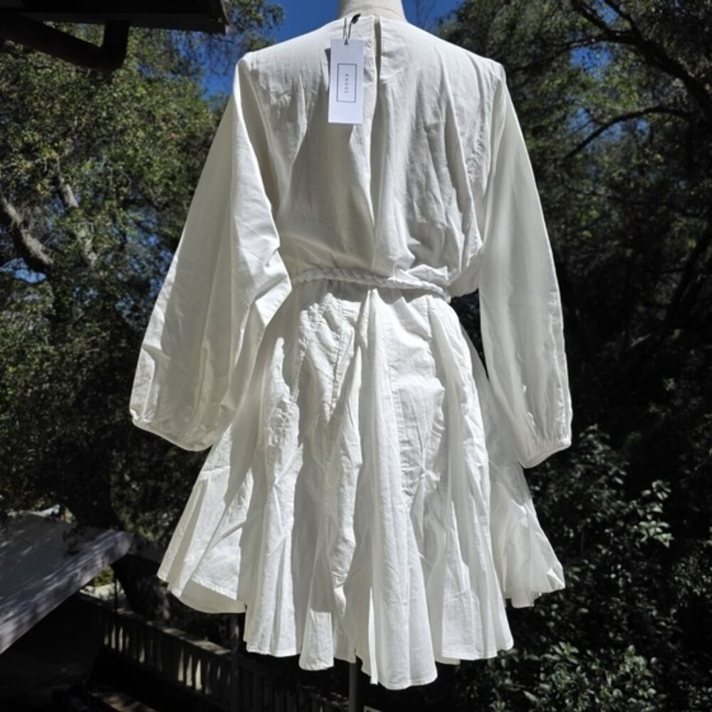 NEW $428 RHODE ELLA FLOWY MINI DRESS IN WHITE W/FLORAL BRAIDED BELT SIZE S - Picture 3 of 10